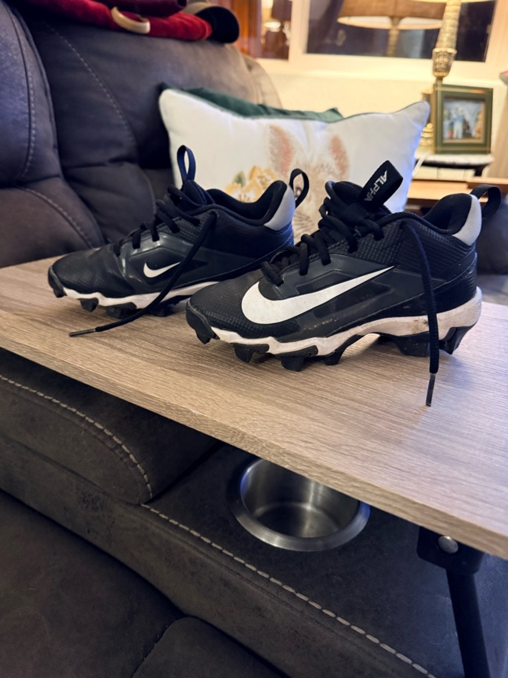 Nike Alpha Menace 4 Shark- Black and White Youth Cleats 1.5Y